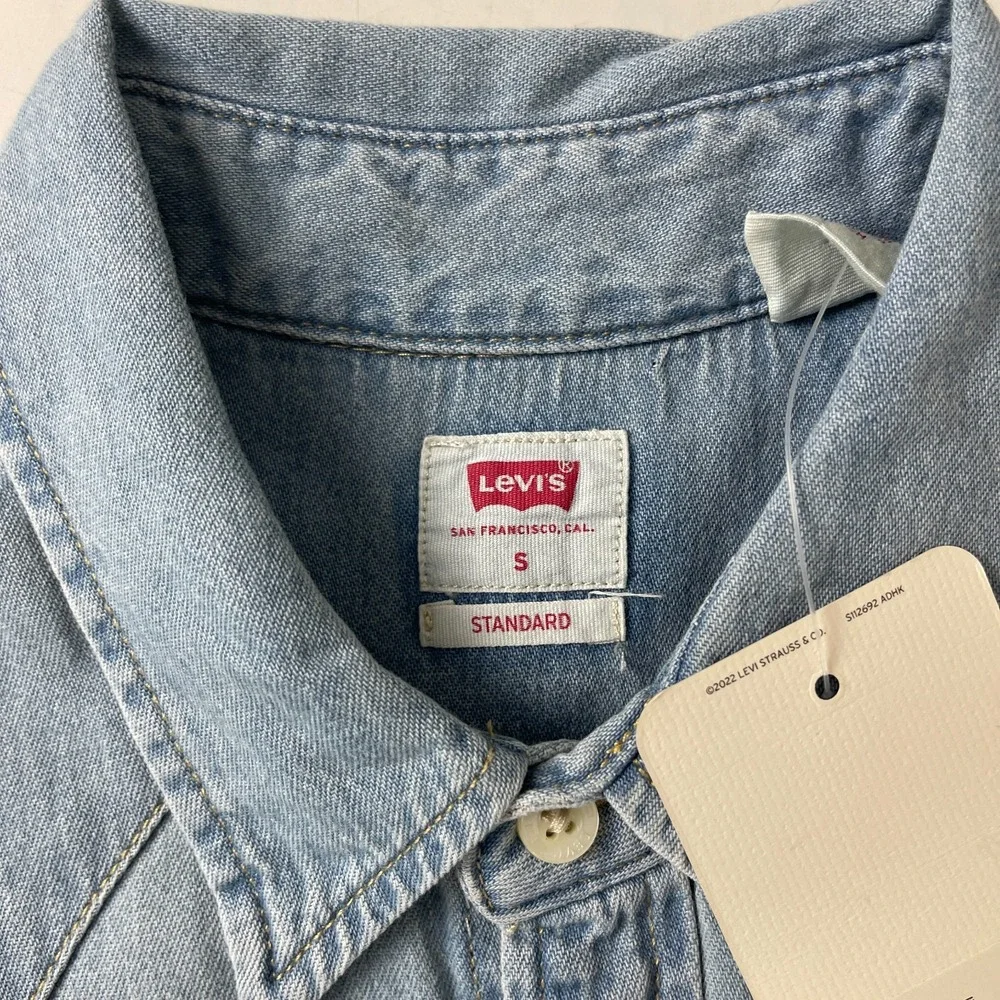 Levis Shirt Mens Small Blue Denim The Western Pearl Snap Yoke Cowboy Ranch Rodeo